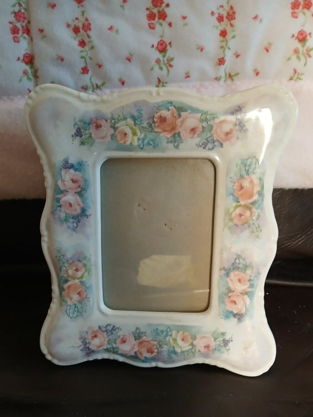 Vintage 1989 Terragrafics Porcelain Photo Frame Pink Roses Cottagecore Décor